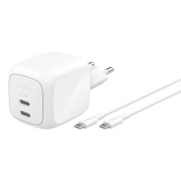 Belkin Зарядний пристрій мережевий Belkin 67Вт 2хUSB-С GAN PD PPS, кабель USB-С > USB-C, 2м, білий (WCH020KQ2MWH-B6)