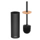 ARDESTO Toilet brush set with stand Minimalism 9.5x27.5/38cm, metal, polypropylene, bamboo, black (ARHB3503BB)