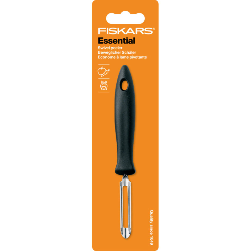 Fiskars Swivel peeler, Essential, 18.4cm, stainless steel, plastic, black (1023787)