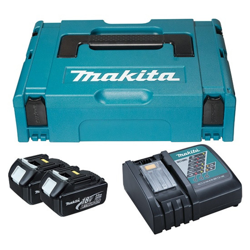 Makita Набір акумуляторів + зарядний пристрій 197952-5, LX BL1830 x 2шт (18В, 3Ач) + DC18RC, кейс Makpac1