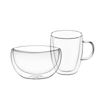 ARDESTO Breakfast set double wall mug and bowl, 270ml , 500ml, borosilicate glass (AR2650BG)