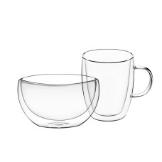 ARDESTO Breakfast set double wall mug and bowl, 270ml , 500ml, borosilicate glass (AR2650BG)