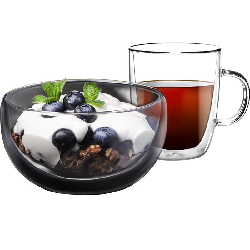 ARDESTO Breakfast set double wall mug and bowl, 270ml , 500ml, borosilicate glass (AR2650BG)