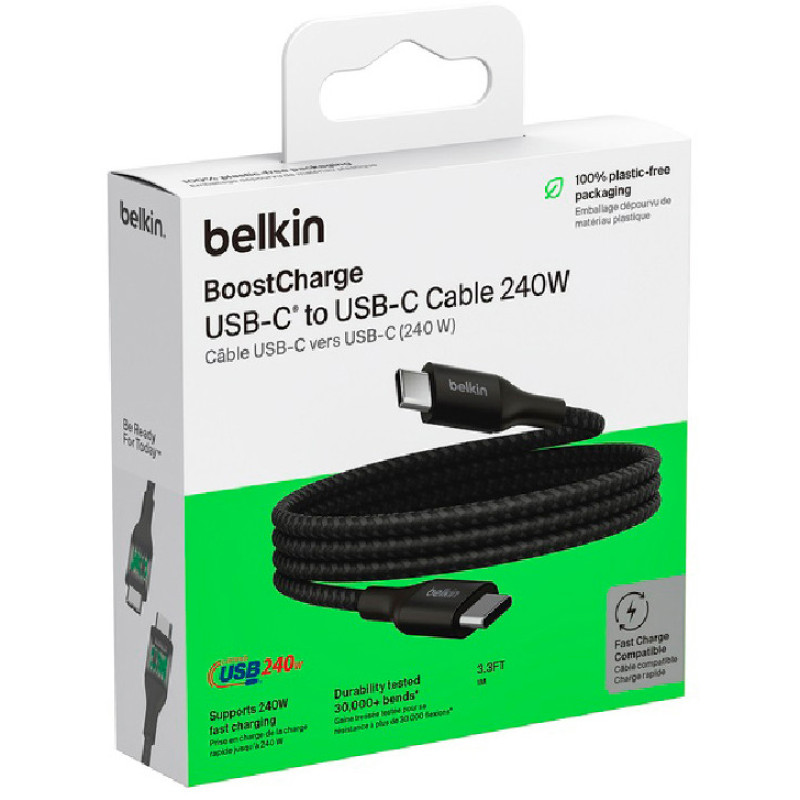 Belkin сable USB-C > USB-C charge/data, 1m, 240W, Type-C, BRAIDED, black (CAB015BT1MBK)