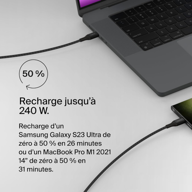 Belkin сable USB-C > USB-C charge/data, 1m, 240W, Type-C, BRAIDED, black (CAB015BT1MBK)