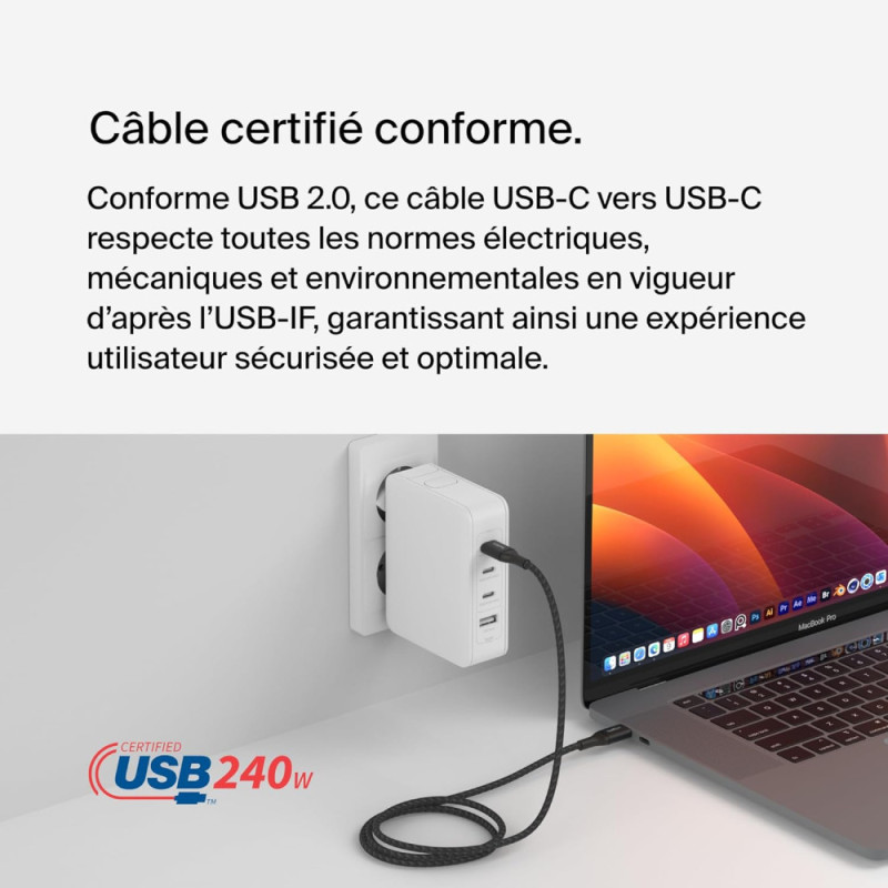 Belkin сable USB-C > USB-C charge/data, 1m, 240W, Type-C, BRAIDED, black (CAB015BT1MBK)