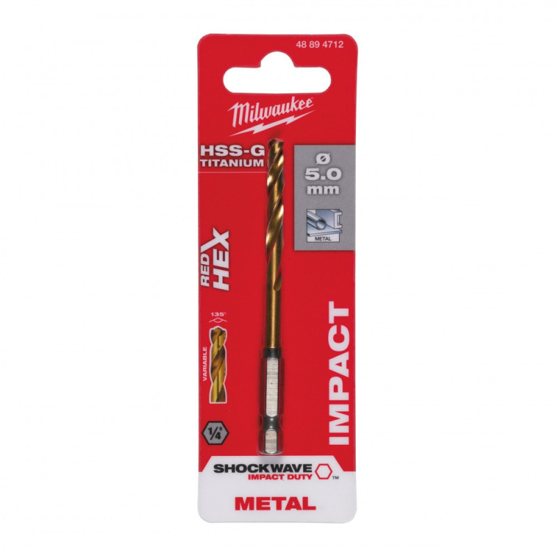 Milwaukee RedHEX HSS-G TiN metal drill, 5x31x80mm (48894712)