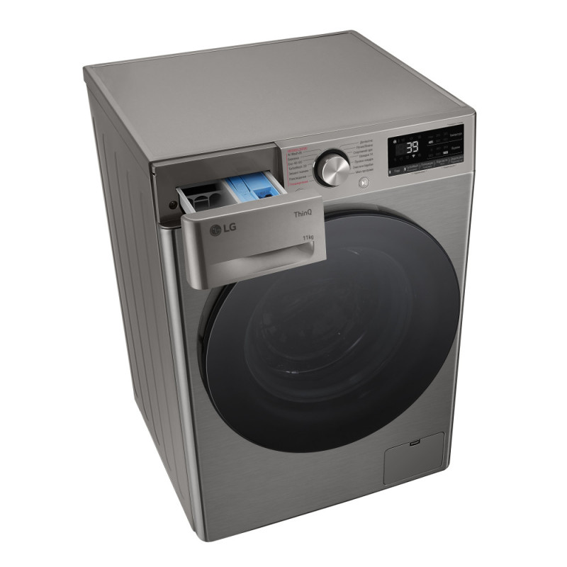 LG WM front load, 11kg, 1400, A, 57cm, display, steam, invertor, silver (F4Y7ES5P)