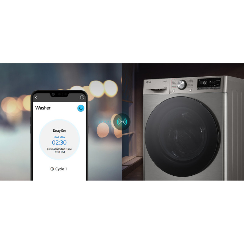 LG WM front load, 11kg, 1400, A, 57cm, display, steam, invertor, silver (F4Y7ES5P)