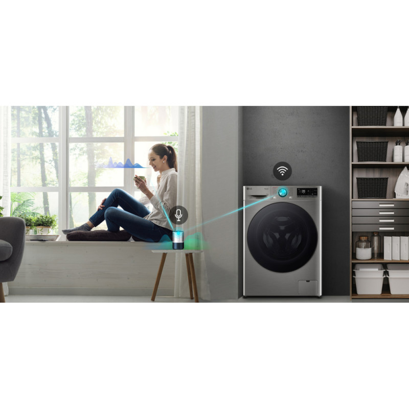 LG WM front load, 11kg, 1400, A, 57cm, display, steam, invertor, silver (F4Y7ES5P)