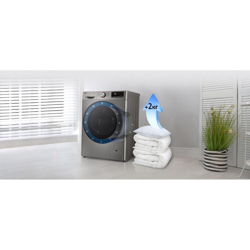 LG WM front load, 11kg, 1400, A, 57cm, display, steam, invertor, silver (F4Y7ES5P)