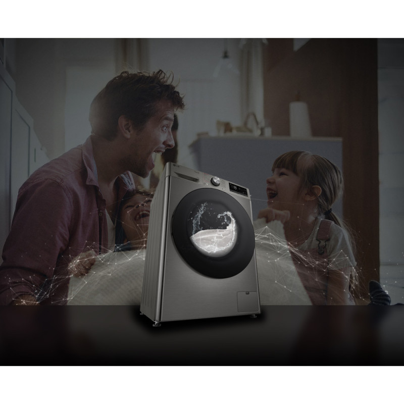 LG WM front load, 11kg, 1400, A, 57cm, display, steam, invertor, silver (F4Y7ES5P)
