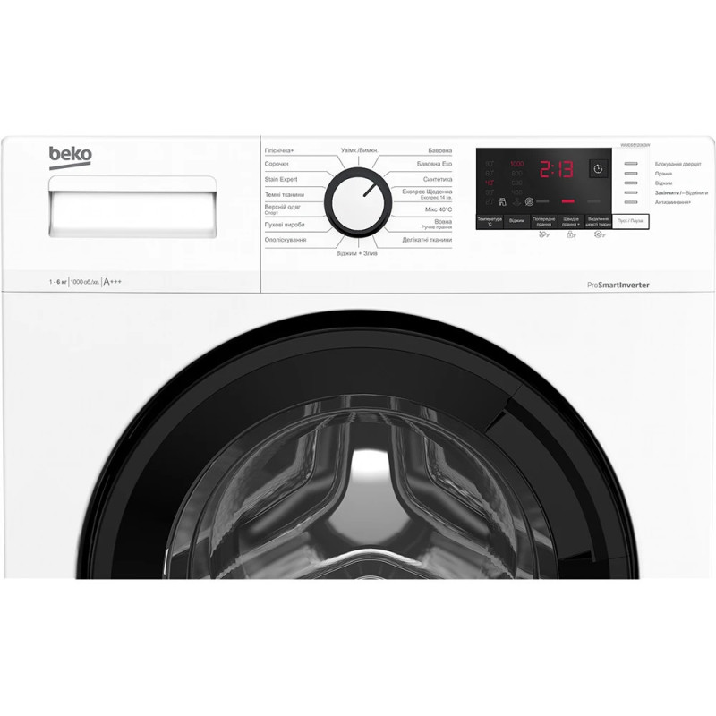 Beko Стиральная машина фронтальная, 6кг, 1200, A+++, 45см, дисплей, инвертор, белый (WUE6612IXBW)