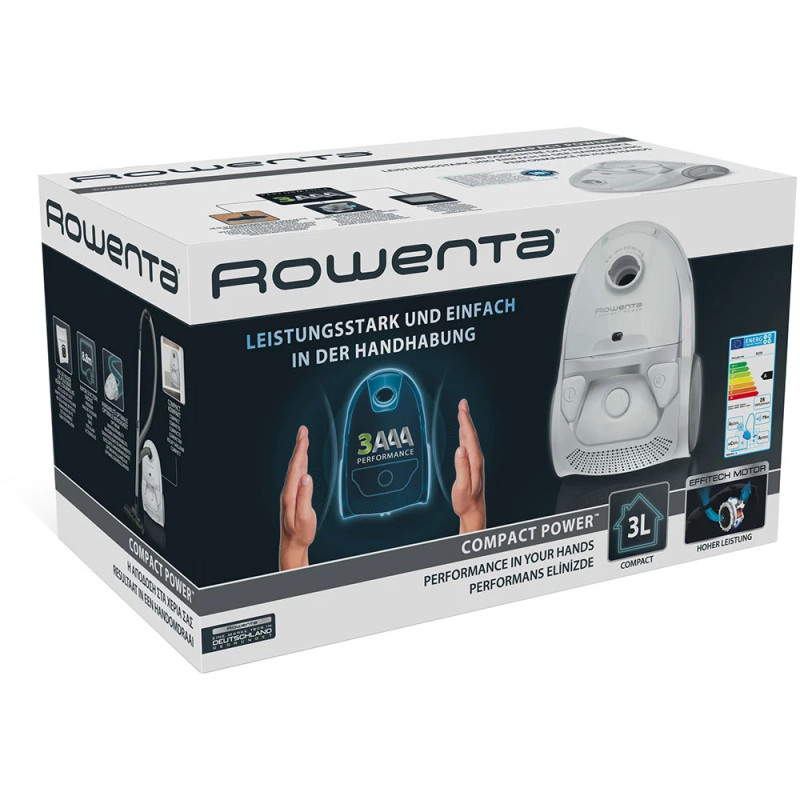 Rowenta Пилосос мішковий Compact Power, 750Вт, конт пил -3л, HEF system 99,9%, білий (RO3927EA)