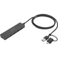 Концентратор Digitus USB-A and USB-C to 4xUSB 1x USB-C 1.2m Black (DA-70236)