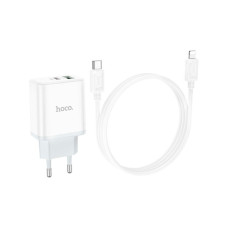 Зарядное устройство HOCO C105A Stage 1xUSB-C PD20W + 1xUSB QC3.0 + cable USB-C to Lightning White (6931474782939)