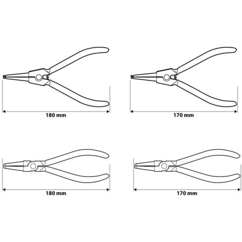 Neo Tools Circlip pliers, set of 4, CrV, 2x170mm and 2x180mm