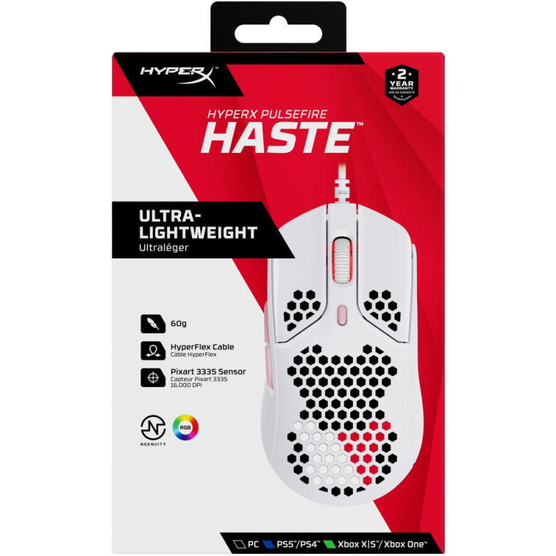 HyperX Mouse Pulsefire Haste USB, White/Pink (4P5E4AA)
