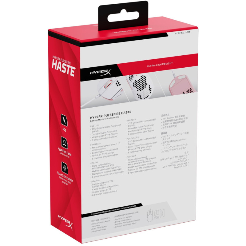 HyperX Mouse Pulsefire Haste USB, White/Pink (4P5E4AA)