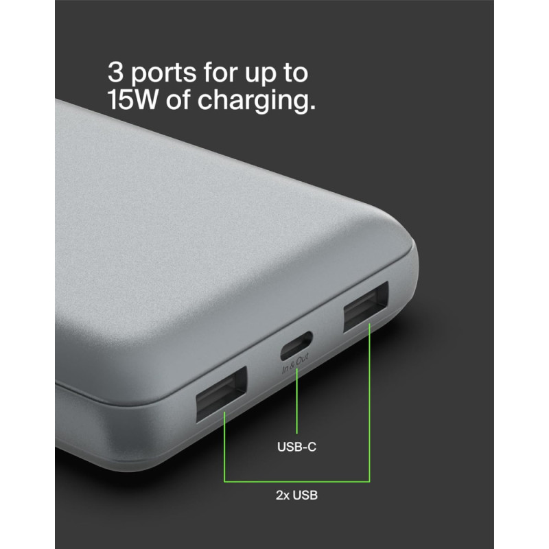 Belkin Power Bank 20000mAh, 15W, 2xUSB-A/USB-C, gray (BPB012BTGY)
