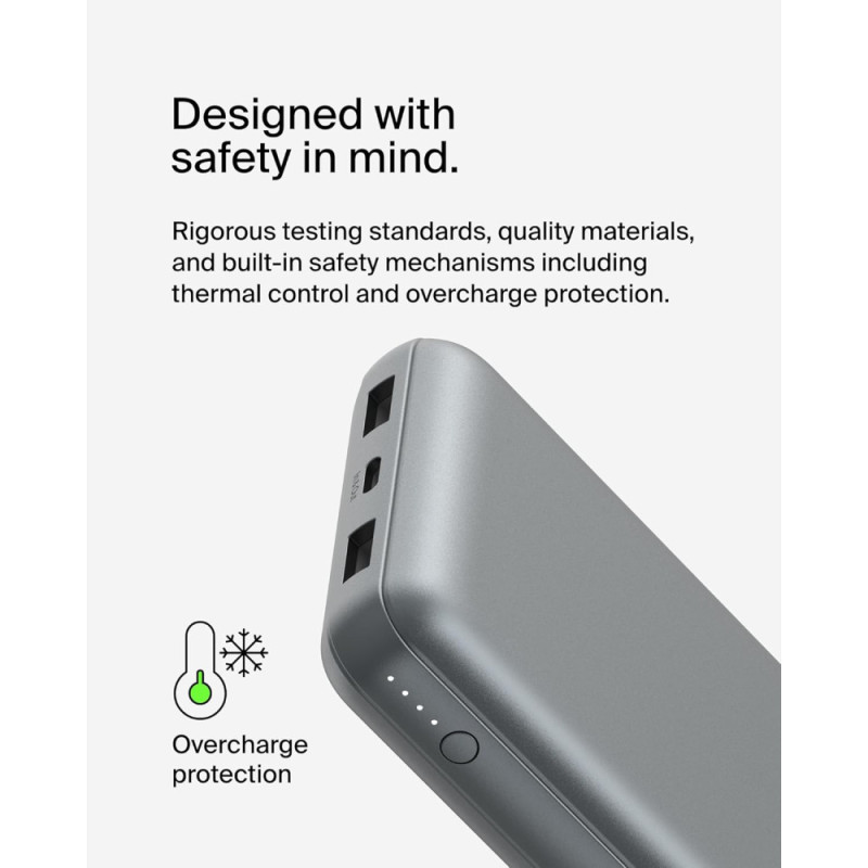 Belkin Power Bank 20000mAh, 15W, 2xUSB-A/USB-C, gray (BPB012BTGY)