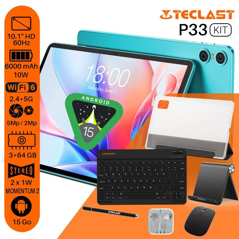 TECLAST Планшет P33 KIT 10,1" 3ГБ, 64ГБ, 6000мА•год, Android, блакитний (6940709688045)