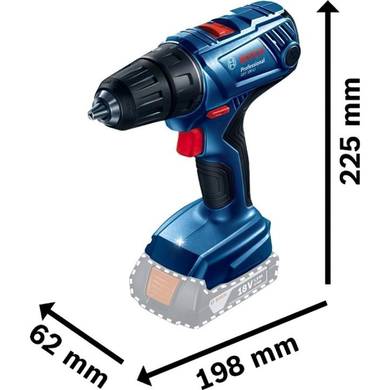 Bosch Cordless Drill Screwdriver GSR 180-LI, 18V 2х2Ah, 54Nm, 450/1700rpm, 1.6kg (0.601.9F8.109)
