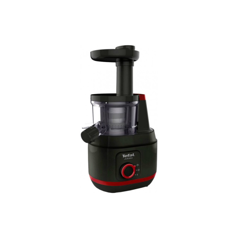 Tefal Соковыжималка Juiceo шнековая 150Вт, чаша-0.8л, жмых-0.8л, насадка для цитрусовых, пластик, черно-крассный (ZC150838)