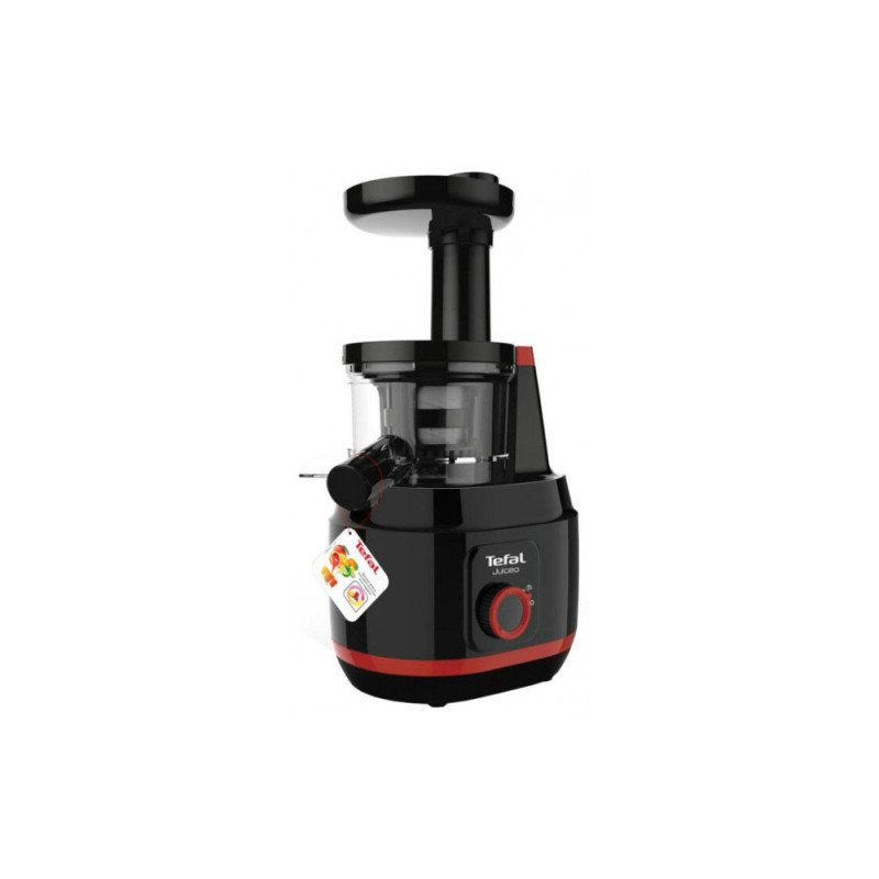 Tefal Соковыжималка Juiceo шнековая 150Вт, чаша-0.8л, жмых-0.8л, насадка для цитрусовых, пластик, черно-крассный (ZC150838)