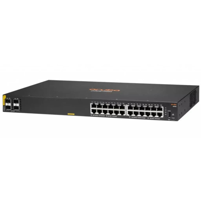 HPE Aruba 6000 24G CL4 4SFP Switch, 24xGE, 4xGE SFP Ports, 370W PoE Class 4, LT Warranty (R8N87A)