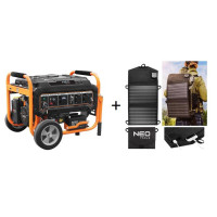 Neo Tools Генератор бензиновий 230В (1 фаза), 2.8/3кВт, електростартер, AVR, 45кг + Портативний зарядний пристрій сонячна панель 90-140 (04-730P)