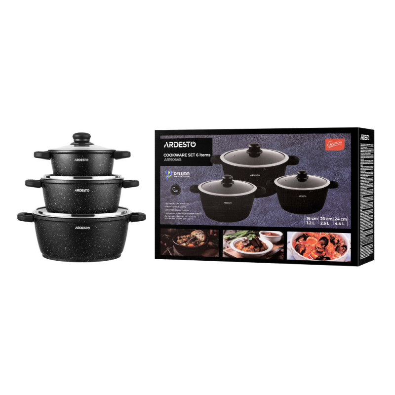 ARDESTO Cookware set Gemini Anzio, 6 pcs, aluminum, black (AR1906AS)