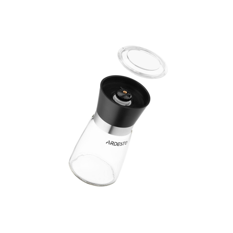 ARDESTO Salt and Pepper Mill Gemini, 180ml, glass, plastic, transparent, black (AR2101BL)