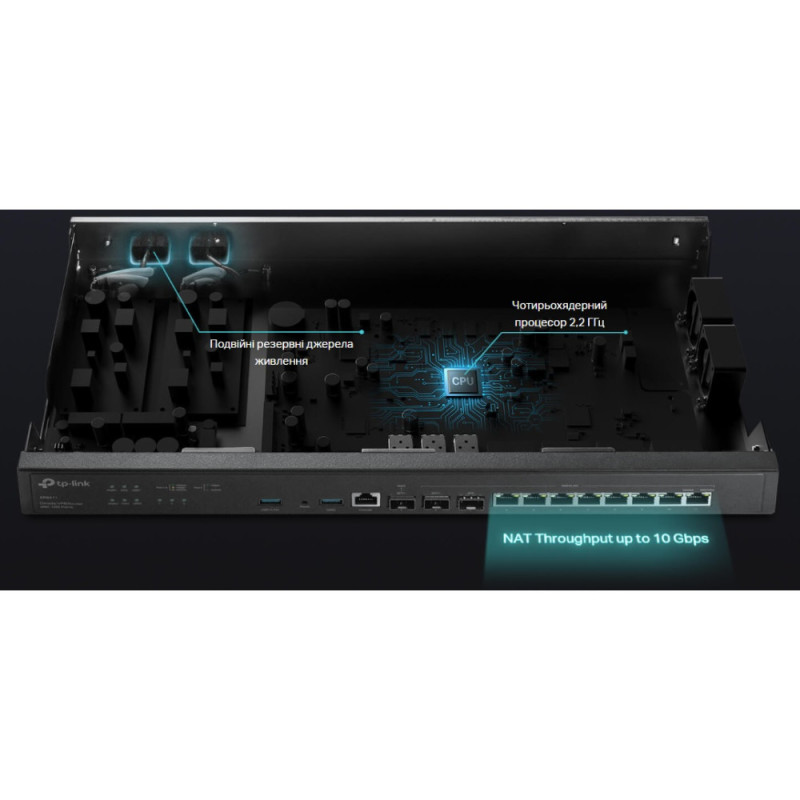 TP-Link Мультисервісний маршрутизатор ER8411 8xGE LAN/WAN 1xGE WAN/LAN 2x10GE SFP+ WAN/LAN 2xUSB