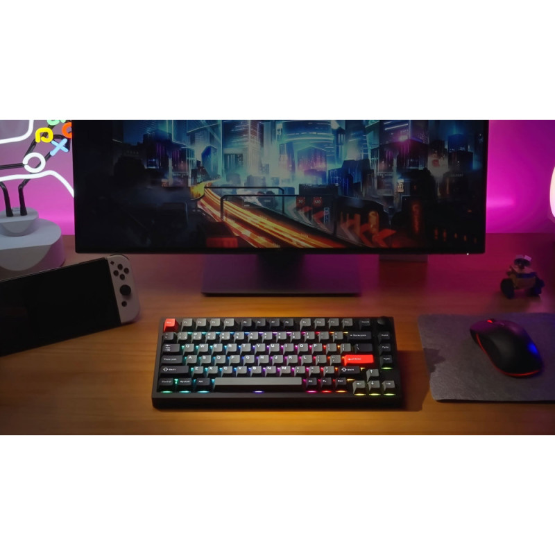 Lemokey Mechanical keyboard P1 Pro 84Key, Keychron Super Banana, WL/BT/USB-A, QMK/VIA, Hot-Swap, EN/UKR, RGB, Knob, Carbon Black (P1P-M4-UA)