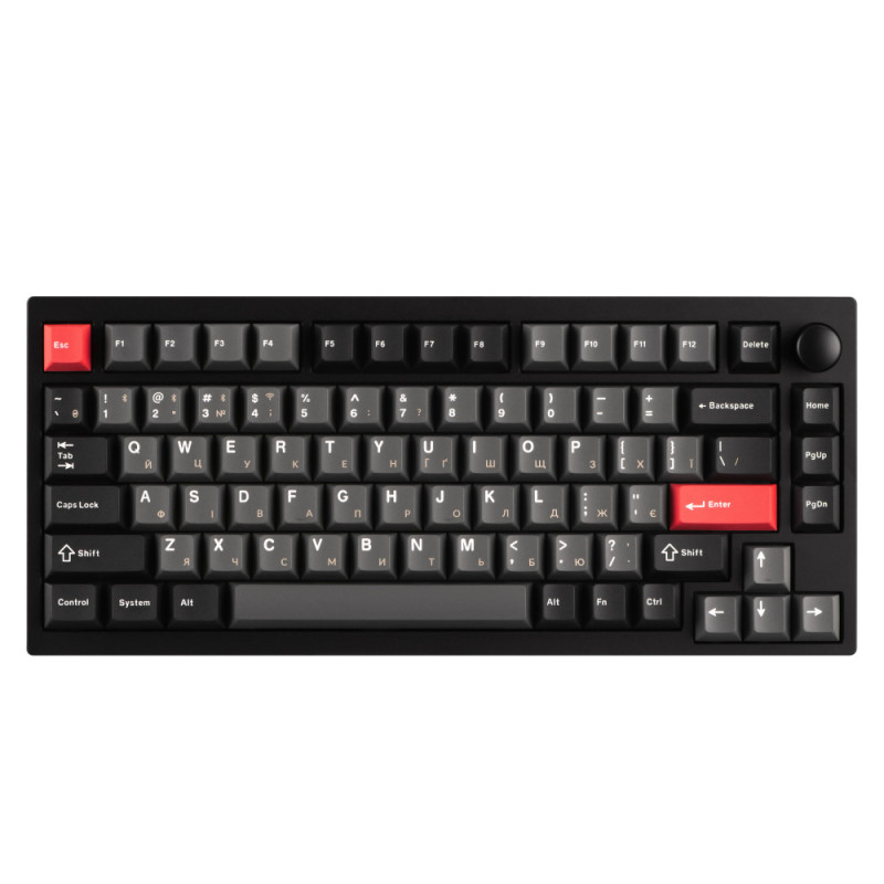 Lemokey Mechanical keyboard P1 Pro 84Key, Keychron Super Banana, WL/BT/USB-A, QMK/VIA, Hot-Swap, EN/UKR, RGB, Knob, Carbon Black (P1P-M4-UA)
