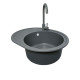 Adamant Kitchen sink Ovum, artificial stone, oval, with drainboard, 615х495х200mm, bowl - 1, over-mounted, grey + mixer (1824296910404)
