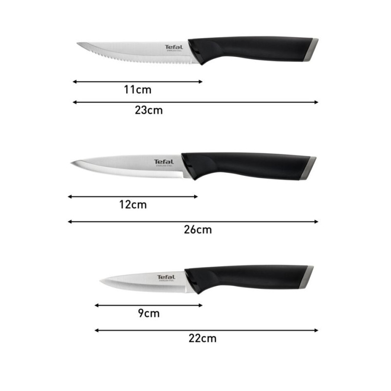 Tefal Set knife, Essential, 3pcs, stainless steel, plastic, black (K2219455)