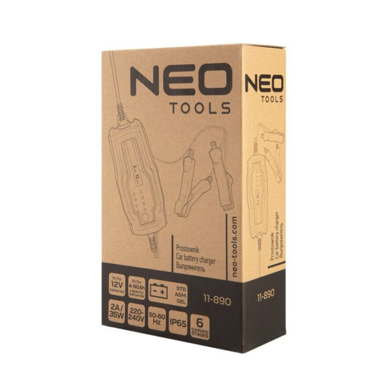 Neo Tools Зарядний пристрій автоматичний, 2А/35Вт, 4-60Ач, для кислотних/AGM/GEL акумуляторів (11-890)