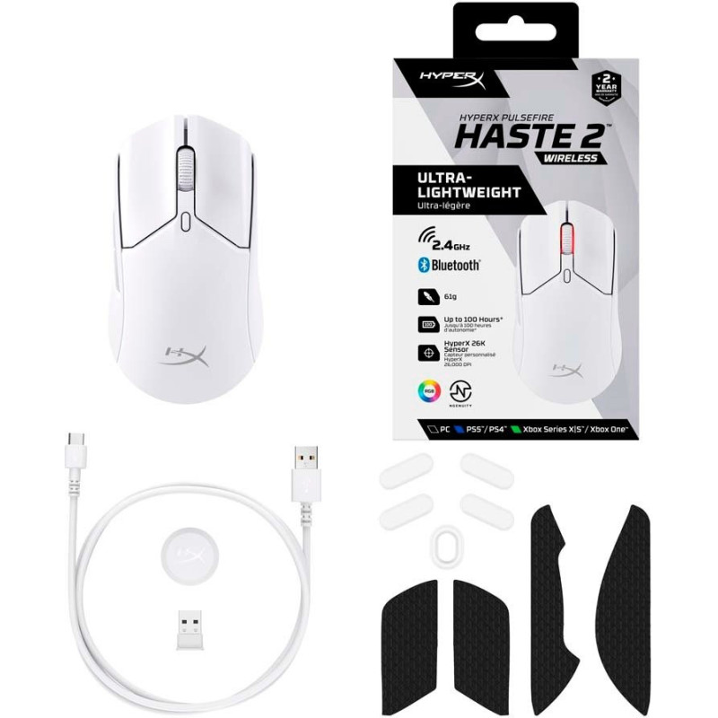 HyperX Миша Pulsefire Haste 2 WL, White (6N0A9AA)