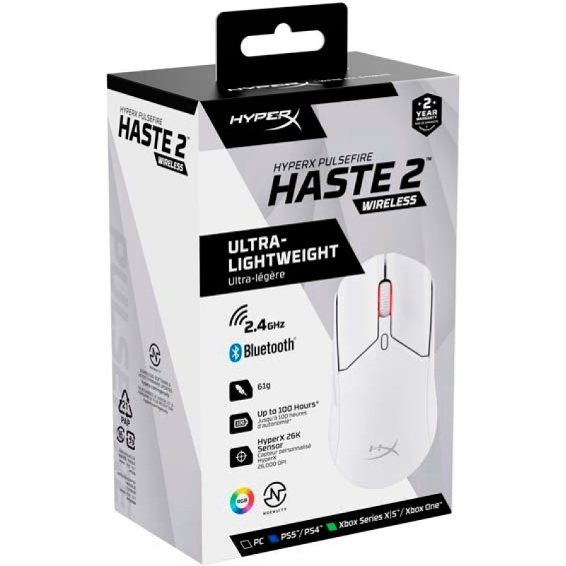 HyperX Миша Pulsefire Haste 2 WL, White (6N0A9AA)
