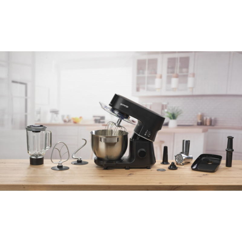 Gorenje kitchen machine 1000W, display, cup-iron, case-iron +plastic, nozzles-7, black (MMC1000SCB)