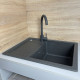Adamant Kitchen set Anila, artificial stone, rectang., with drainboard, 645х495х200mm, bowl - 1, over-mounted, graphite + mixer and dispenser (182496900313)