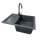 Adamant Kitchen set Anila, artificial stone, rectang., with drainboard, 645х495х200mm, bowl - 1, over-mounted, graphite + mixer and dispenser (182496900313)