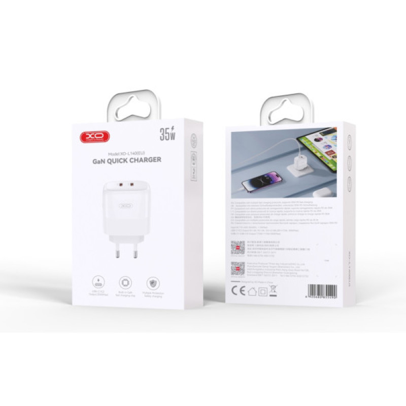 Зарядное устройство XO L140 35W 2xUSB-C PD White (L140_White)