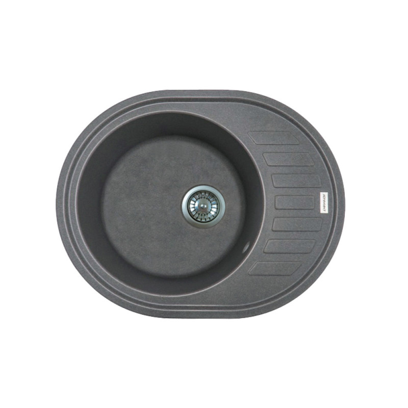 Adamant Мийка кухонна Ovum, штучний камінь, овальна, з крилом, 615х495х200мм, чаша - 1, врізна, сірий (1824296100404)