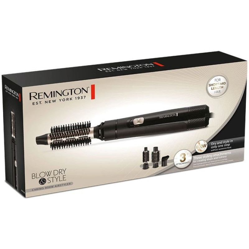 Remington Фен-щетка Blow Dry & Style Caring, 800Вт, режимов-2, ионизиция, хол. обдув, керамика, черный (AS7300)