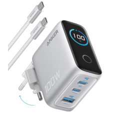 Зарядное устройство Anker 2xUSB-C PD100W + 1xUSB GaN w Display + cable USB-C silver (B121BG41)