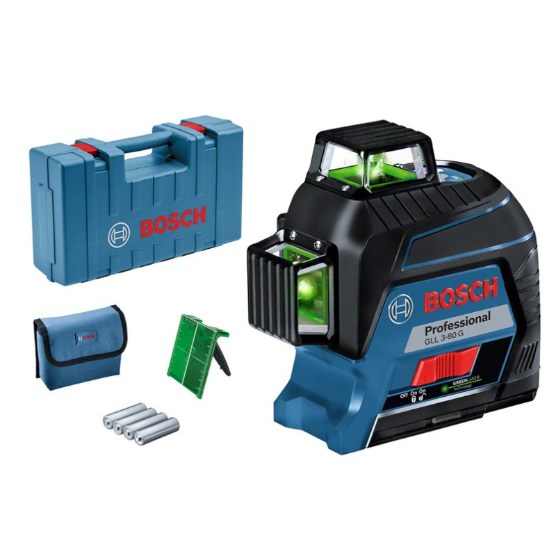 Bosch Нівелір лазерний GLL 3-80 G, до 30м з приймачем 120м, ±0.3мм/м, кейс, 0.82кг (0.601.063.Y00)