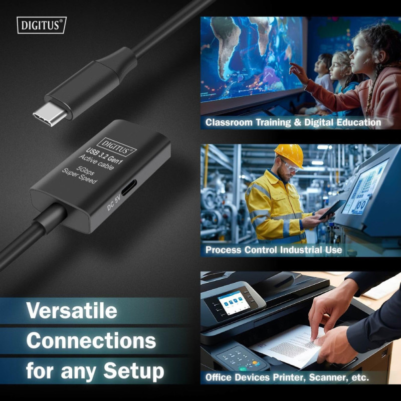 Digitus Active USB-C Extension Cable, 5m 5G, USB 3.2 Gen1, USB-C - USB-C (M/F) (DA-73108)